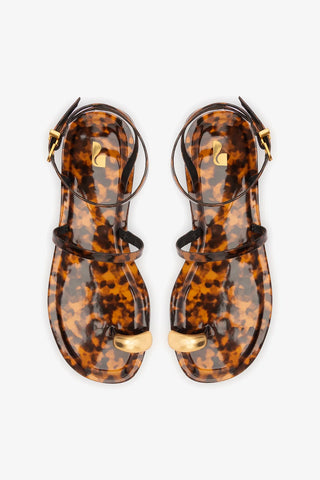 Flat Biarritz Couro Tortoise Flat - Sandal Larroudé