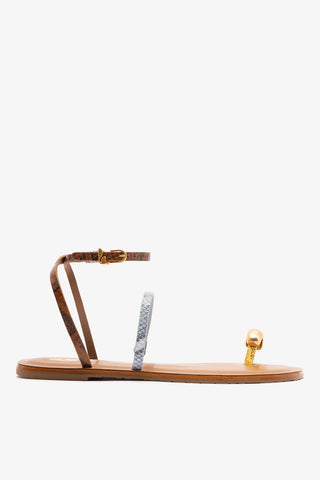 Flat Biarritz Couro Cobra Amarelo, Azul e Marrom