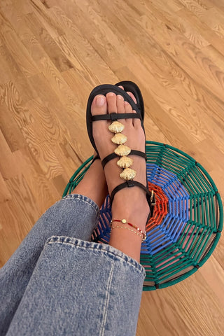 Sandalia Flat Coquile Couro Preto Sandal Larroudé
