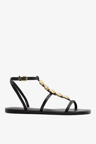 Sandalia Flat Coquile Couro Preto Sandal Larroudé