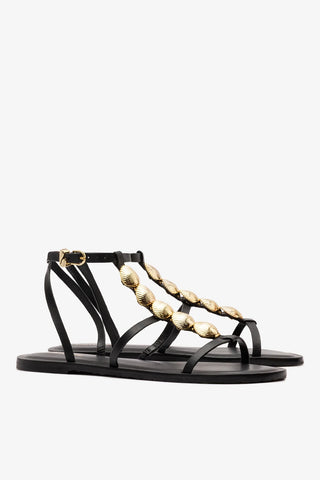 Sandalia Flat Coquile Couro Preto Sandal Larroudé