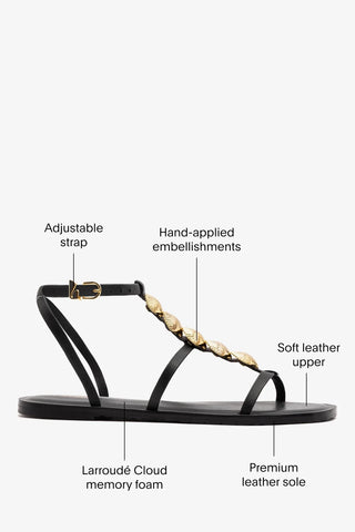 Sandalia Flat Coquile Couro Preto Sandal Larroudé