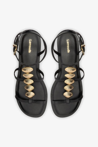 Sandalia Flat Coquile Couro Preto Sandal Larroudé