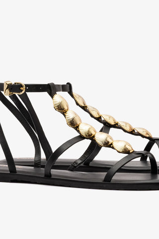 Sandalia Flat Coquile Couro Preto Sandal Larroudé
