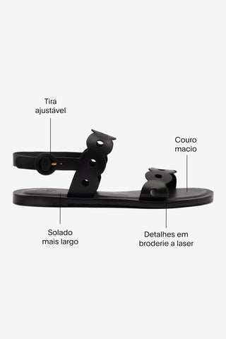 Sandália Flat Florence Couro Preto