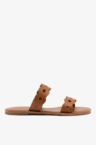 Flat Florence Broderie Couro Caramelo Womens - Shoes - Mules Larroudé