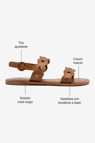 Sandália Flat Florence Couro Caramelo