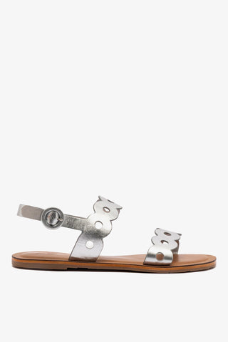 Sandália Flat Florence Couro Prateado Flat Sandal Larroudé