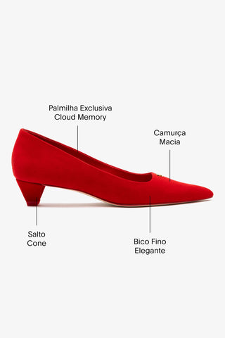 Scarpin Ruth Camurça Vermelho