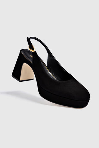 Scarpin Plataforma Ariana Low Camurça Preto