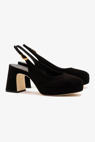 Scarpin Plataforma Ariana Low Camurça Preto