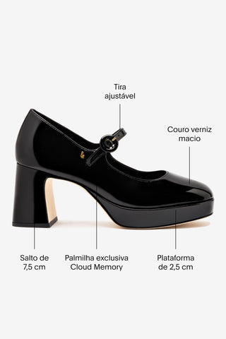 Scarpin Plataforma Blair Couro Verniz Preto