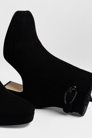 Bota Plataforma Dolly Verona Low Camurça Preto Boot Larroudé
