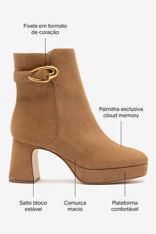 Bota Plataforma Dolly Verona Low Camurça Caramelo