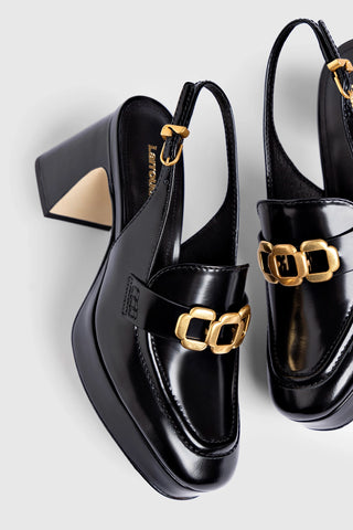 Slingback Plataforma Harrington Low Couro Preto