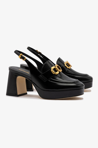Slingback Plataforma Harrington Low Couro Preto