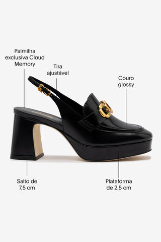 Slingback Plataforma Harrington Low Couro Preto