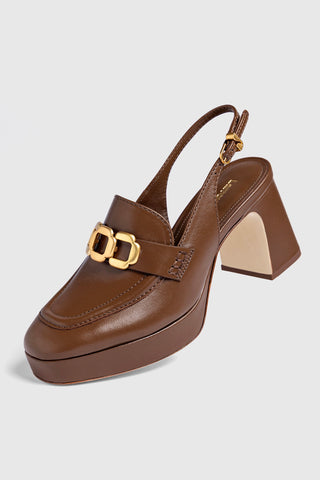 Slingback Plataforma Harrington Low Couro Marrom