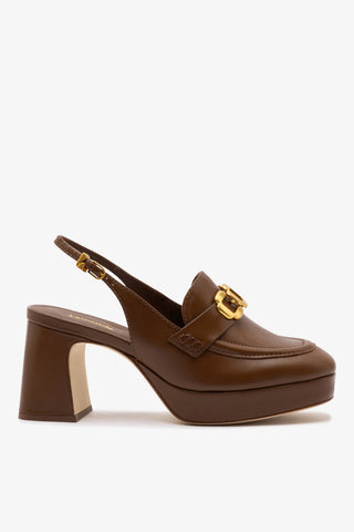 Slingback Plataforma Harrington Low Couro Marrom