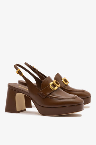 Slingback Plataforma Harrington Low Couro Marrom