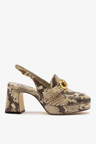 Slingback Plataforma Harrington Low Couro Cobra Bege