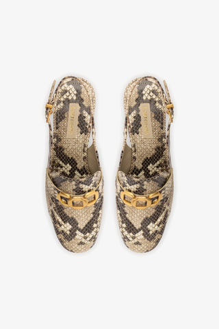 Slingback Plataforma Harrington Low Couro Cobra Bege