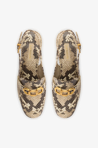 Slingback Plataforma Harrington Low Couro Cobra Bege