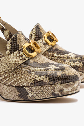 Slingback Plataforma Harrington Low Couro Cobra Bege