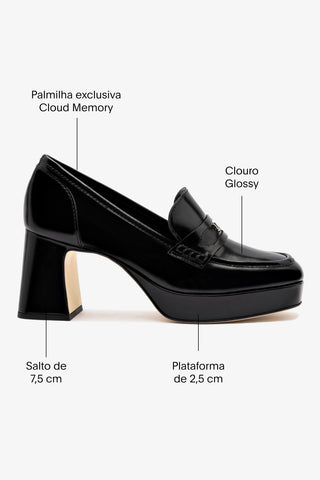 Mocassim Plataforma Suki Couro Preto