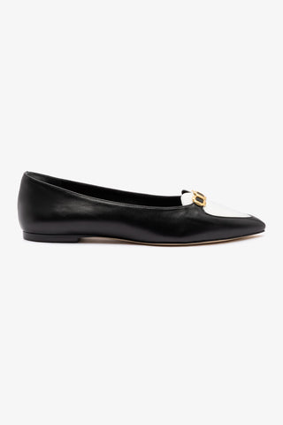 Mocassim Audrey Couro Preto e Couro Branco