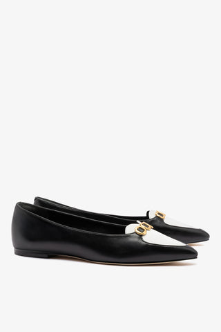 Sapatilha Audrey Couro Preto e Couro Branco Womens - Shoes - Flats Larroudé