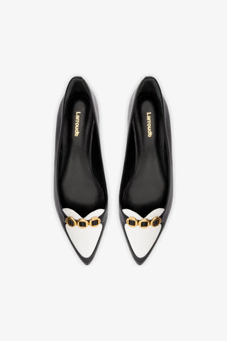 Mocassim Audrey Couro Preto e Couro Branco