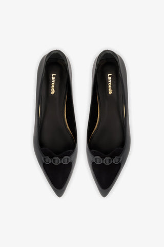 Sapatilha Audrey Camurça Preto e Couro Preto