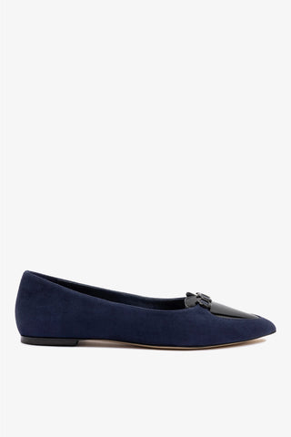 Sapatilha Audrey Camurça Azul e Couro Preto Womens - Shoes - Flats Larroudé