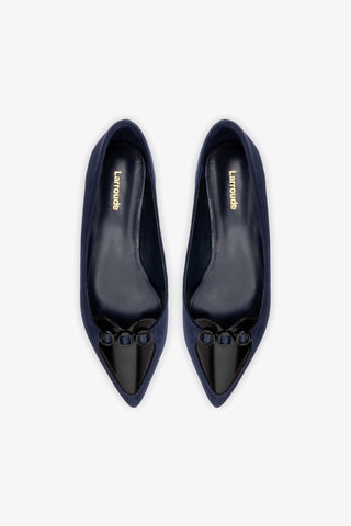 Mocassim Audrey Couro Azul e Couro Preto