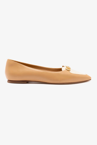Mocassim Audrey Couro Bege e Couro Off White