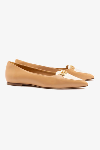 Mocassim Audrey Couro Bege e Couro Off White