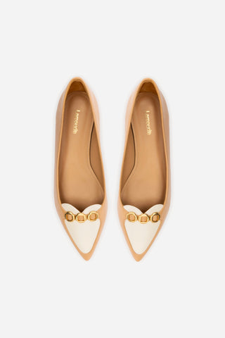 Mocassim Audrey Couro Bege e Couro Off White