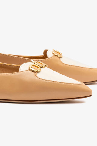 Mocassim Audrey Couro Bege e Couro Off White