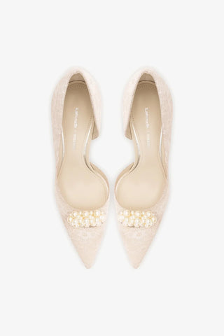 Larroudé x Markarian: Scarpin D'Orsay Renda Branco Pump Larroudé x Markarian