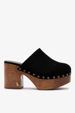 Mule Clog Plataforma Miso Camurça Preto