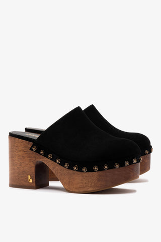 Mule Clog Plataforma Miso Camurça Preto