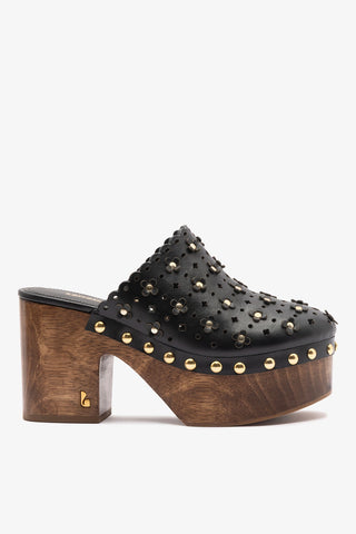 Mule Clog Plataforma Miso Couro Preto Mule Larroudé