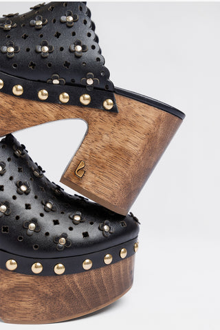 Mule Clog Plataforma Miso Couro Preto Mule Larroudé