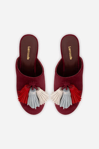 Mule Clog Plataforma Miso Wooden Tassel Camurça Bordô