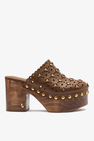 Mule Clog Plataforma Miso Couro Marrom Mule Larroudé