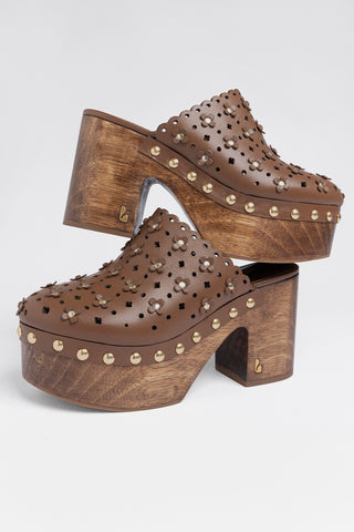 Mule Clog Plataforma Miso Couro Marrom Mule Larroudé