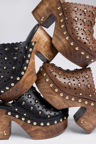 Mule Clog Plataforma Miso Couro Marrom Mule Larroudé