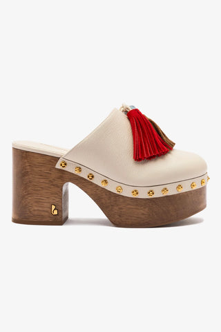 Mule Clog Plataforma Miso Wooden Tassel Couro Off White Mule Larroudé