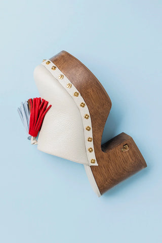 Mule Clog Plataforma Miso Wooden Tassel Couro Off White Mule Larroudé